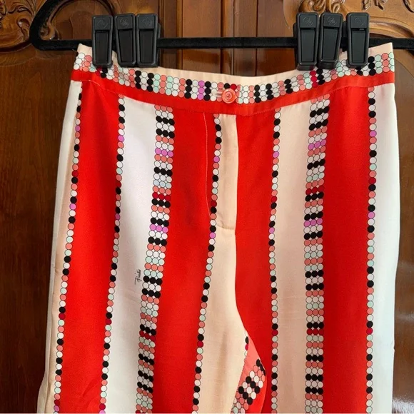 Emilio Pucci 100% Silk Vintage Multicolor Red Striped Print Pants - Picture 5 of 14
